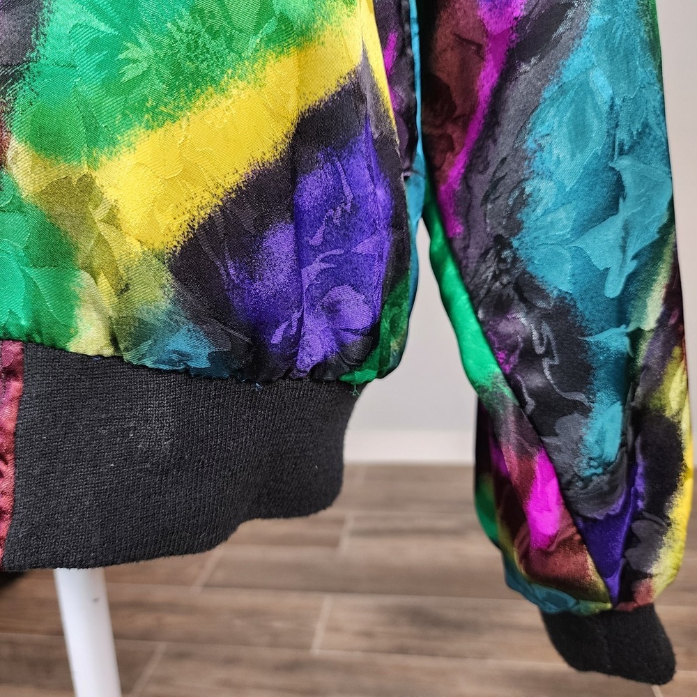 Casual Corner Satin Bomber Jacket Womens One Size Colorful Jacquard Abstract 80s - Picture 6 of 12
